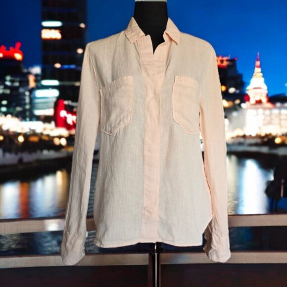 NWOT CLOTH & STONE (XS) 100% Linen Split Back Rolled Sleeves Peach Button Up - Picture 3 of 10